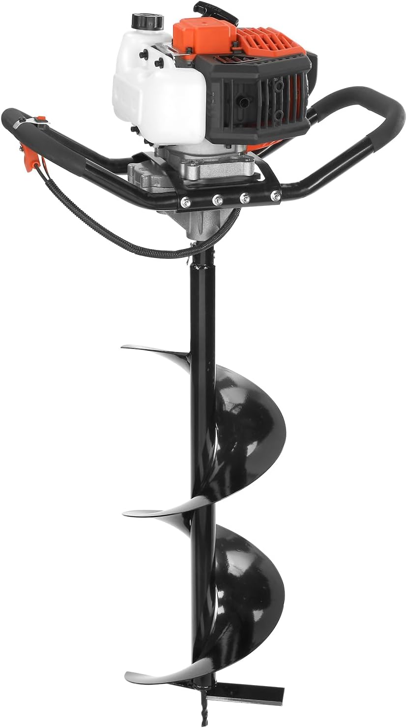VEVOR Post Hole Digger,52cc 1450W Auger Digger,Gas Powered Earth Digger with Two Drill Bit 6''& 10''and 3 Extension Rods,for Farmland,Garden and Plant,EPA Certification,Black+Orange+White