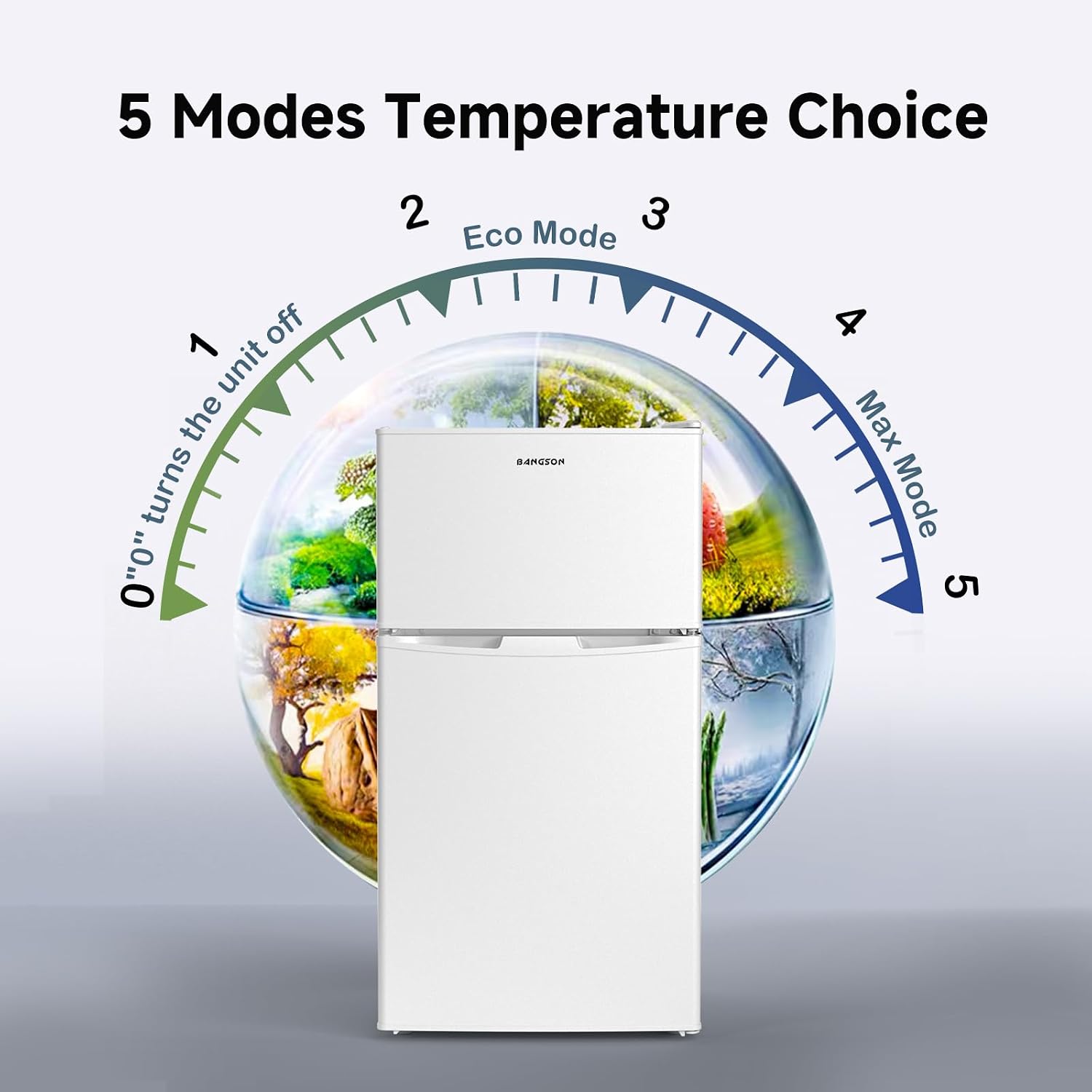 BANGSON 3.2 CU.FT Mini Fridge with Freezer Bedroom, 2 Door Office Small Refrigerator, Quiet Compact Fridge for Home, Dorm, Apartment, Garage, RV, Adjustable Thermostat, Low Noise, Black, White