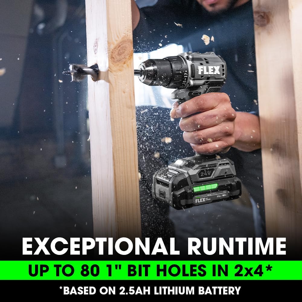 FLEX 24V Brushless Cordless 1/2-Inch 650 In-Lbs Torque 2-Speed Compact Drill Driver Kit with 2.5Ah Lithium Battery and 160W Fast Charger - FX1131-1A