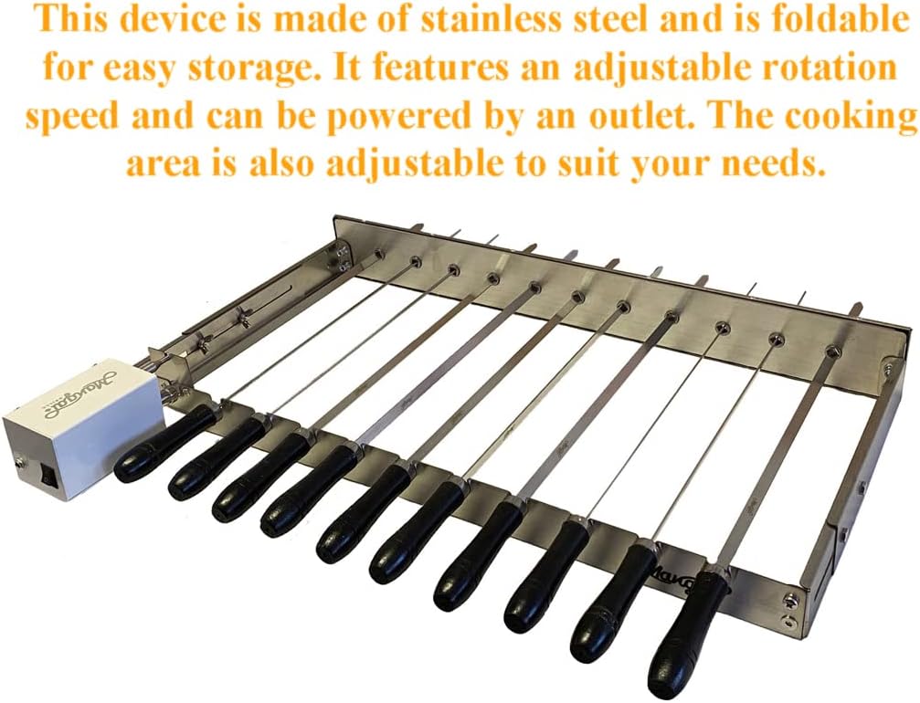 MangalGrills Portable Charcoal Stainless Steel Grill with Electric Motor Skewers Kit for Kebab Shashlik BBQ