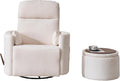 Oversized Swivel Rocker Recliner Chair with Storage Ottoman, Manual Swivel Glider Rocker Recliner with Massage and Heat, Rocking Nursery Chair with 2 Bolster Pillows, Adjustable Headrest, White