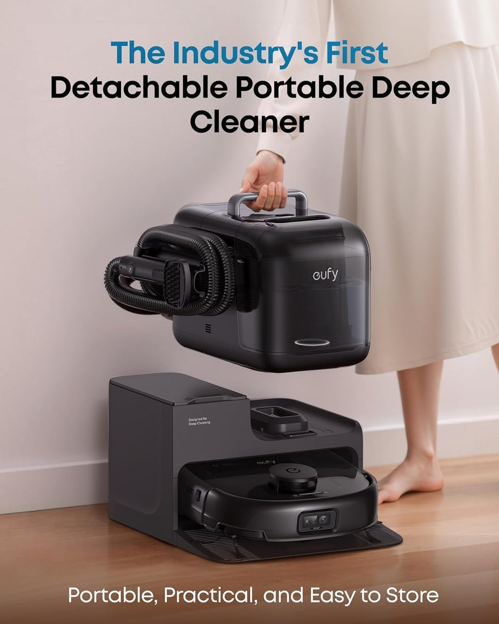eufy Robot Vacuum Omni E28, HydroJet System, Portable Deep Cleaner, Turbo Suction, DuoSpiral Detangle Brushes, CornerRover Arm + Official Hard Floor Cleaning Solution*1