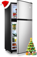 KRIB BLING 3.5 Cu.Ft Refrigerator with Freezer, 2 Doors Fridge with Adjustable Thermostat Control, Refrigerator for Kitchen, Dorm, Apartment, Garage, Office, Silver