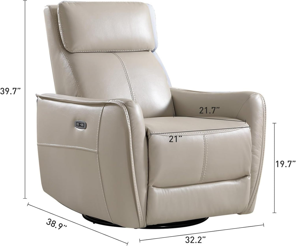 Bonzy Home Power Swivel Rocker Recliner Chair with USB Port, Wide Seat, Head & Lumbar Support, Upholstered Glider Chair for Living Room, Nursery, Silver
