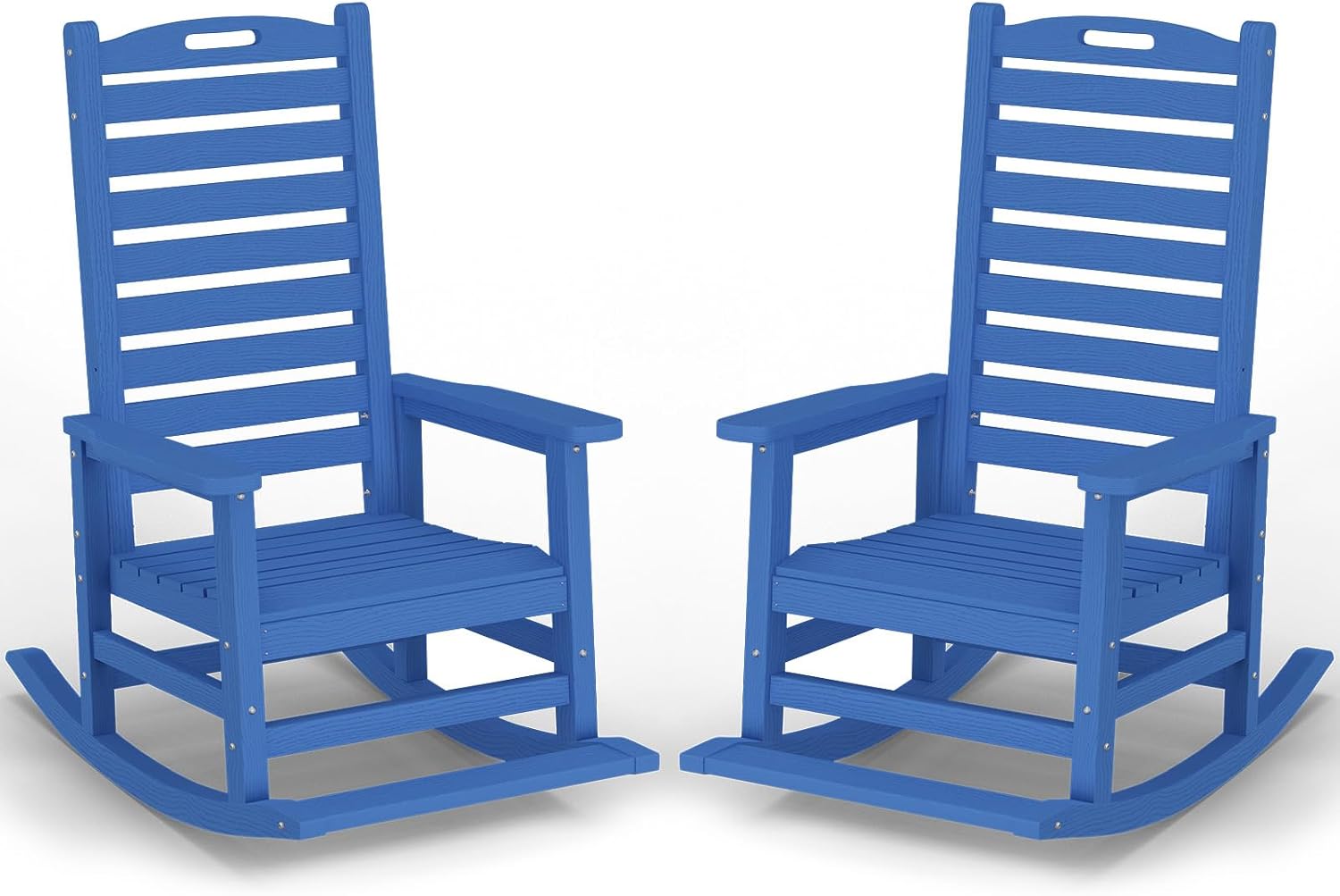 PLUUV Outdoor Rocking Chair Set of 2 with Removable Footboard for Adults, HDPE High Back Patio Rocking Chairs, 330lbs All Weather Porch Rocking Chairs for Outdoor & Indoor -Navy Blue
