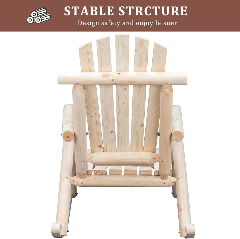 Outvita Wooden Rocking Chair Set of 2, Fir Log Adirondack Rocker, Outdoor Wood Accent Furniture Lounge Chairs for Garden Patio Backyard Porch (Natural Finish)