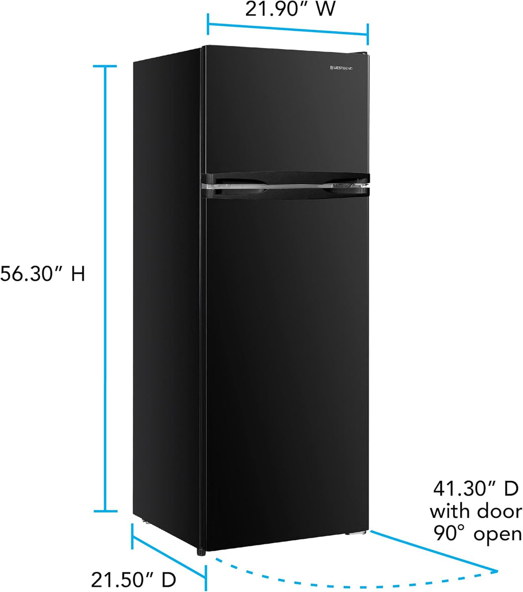 West Bend Apartment Refrigerator Freestanding Reversible Dual Doors Full Fridge with Freezer, Full-Range Temperature Control with Adjustable and Removable Door Bins and Shelves, 7.5-Cu.Ft, Black