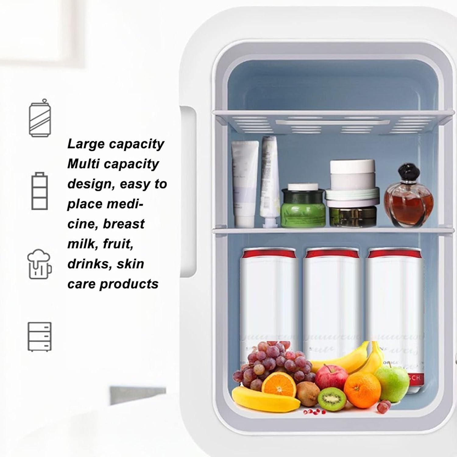 Asixxsix Mini Fridge, Quiet Dimmable LED Mirrored Beauty Fridge 8L Portable Electric Plug in Cooler & Warmer AC DC Small Refrigerator for Food, Drinks, Beauty & Makeup, Bedroom Car Office