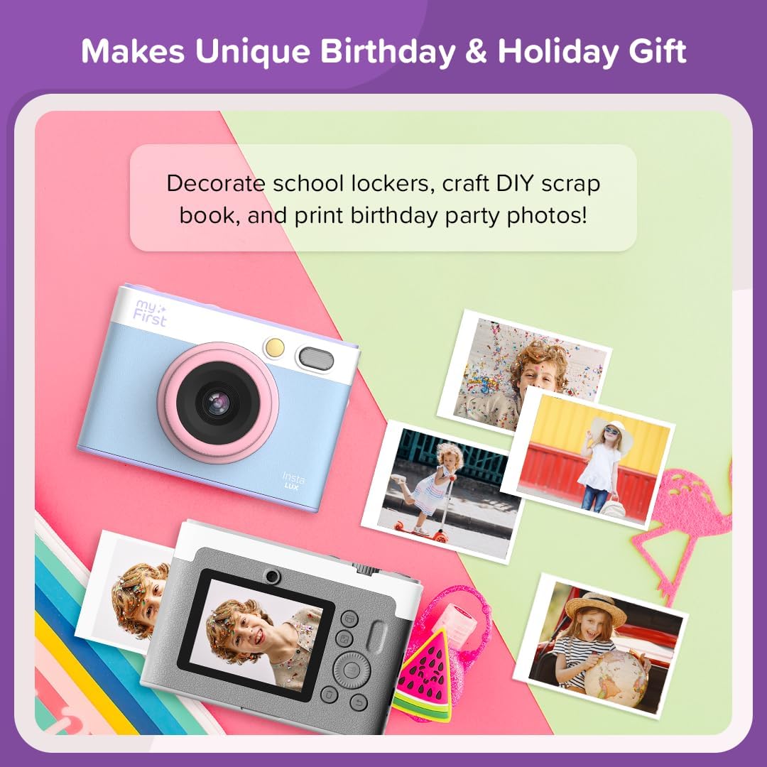 myFirst Camera Insta Lux Instant Print Camera, Real High-Definition Color Prints, WiFi Phone Printing, 5MP Dual Lens, Built-in Filters & Frames, Portable Photo Printer for Kids & Adults (Cotton Candy)