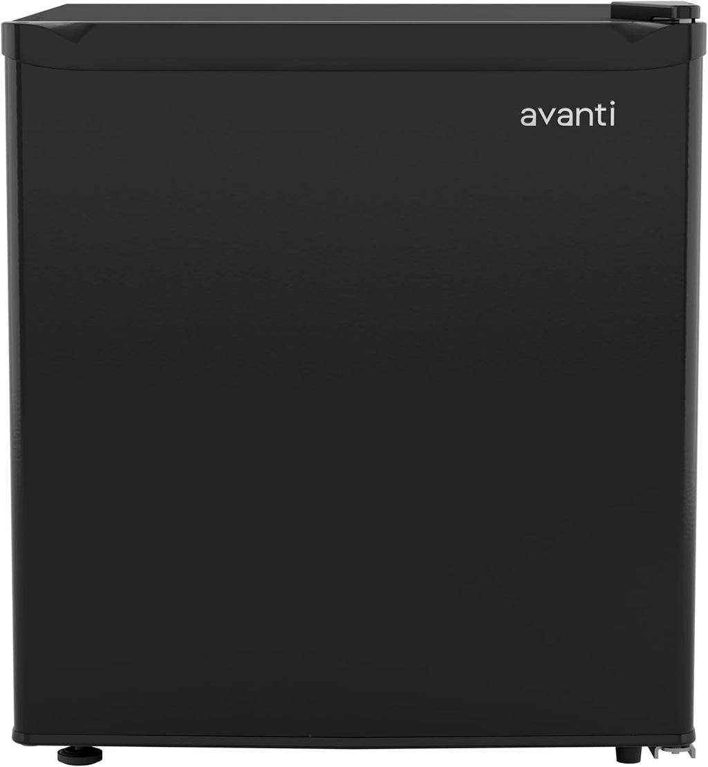 Avanti Mini Fridge 1.6 Cu. Ft. Compact Refrigerator for Dorm, Office & Bedroom, Chiller Compartment, Glass Shelf, Reversible Door, ENERGY STAR, Black