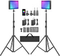 NEEWER 2 Pack RGB Video Light with Tripod Stands NP-F550 Batteries, Studio LED Panel Key Lighting Kit for Game Streaming YouTube Recording Photography Photoshoot Podcast, APP Control/CRI97+, RGB-P280