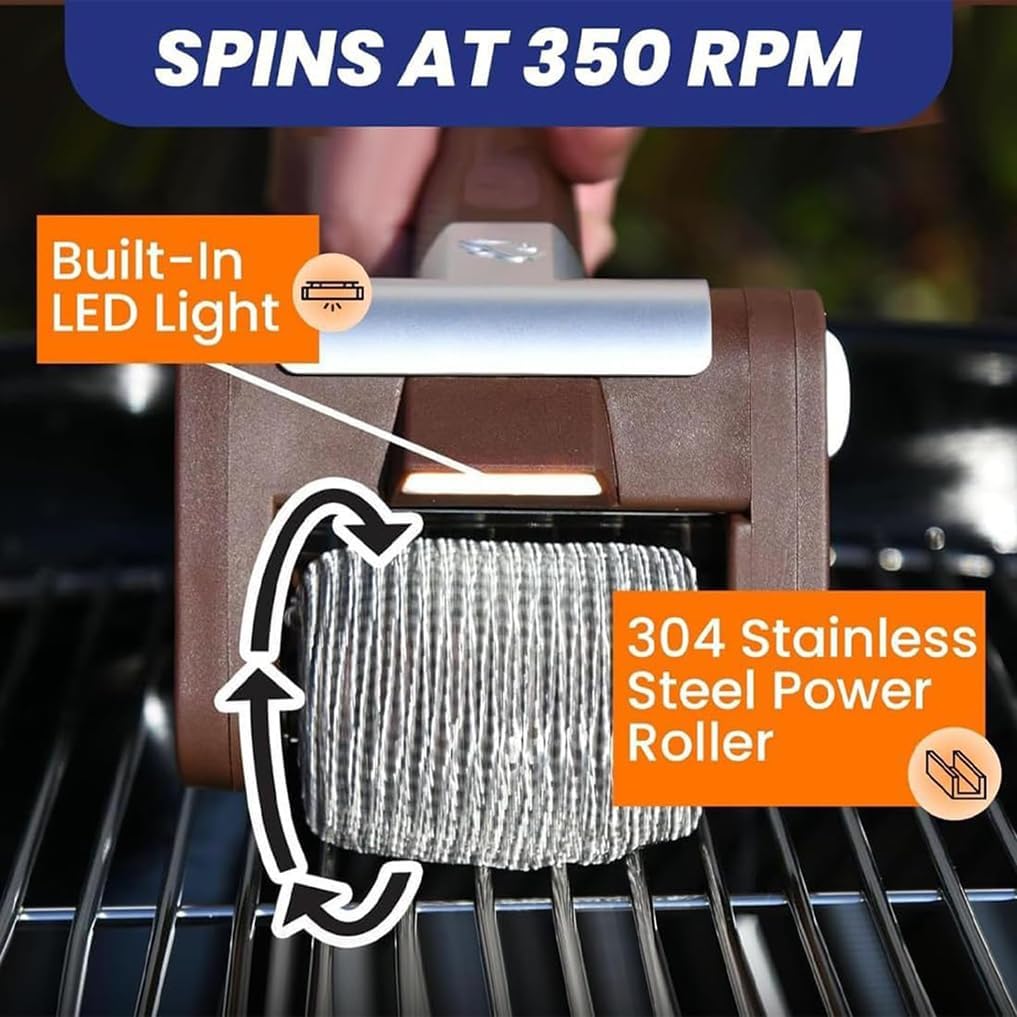Cordless Rechargeable BBQ Tool, Electric Grill Cleaner Bristle Free with 350 RPM Stainless Roller, 304 Stainless Steel Power Roller, No Bristles, No Preheating (1)