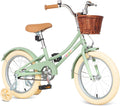 Bixike Retro Design Girls Bike with Basket and Coaster Brake for 3-13 Years Old Kids, 14 16 18 Inch Bicycle for Toddlers with Training Wheels, 20 Inch with Kickstand, Multiple Colors