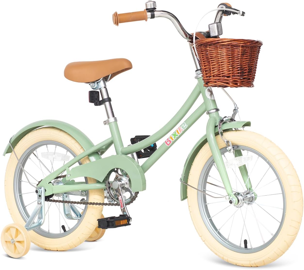 Bixike Retro Design Girls Bike with Basket and Coaster Brake for 3-13 Years Old Kids, 14 16 18 Inch Bicycle for Toddlers with Training Wheels, 20 Inch with Kickstand, Multiple Colors