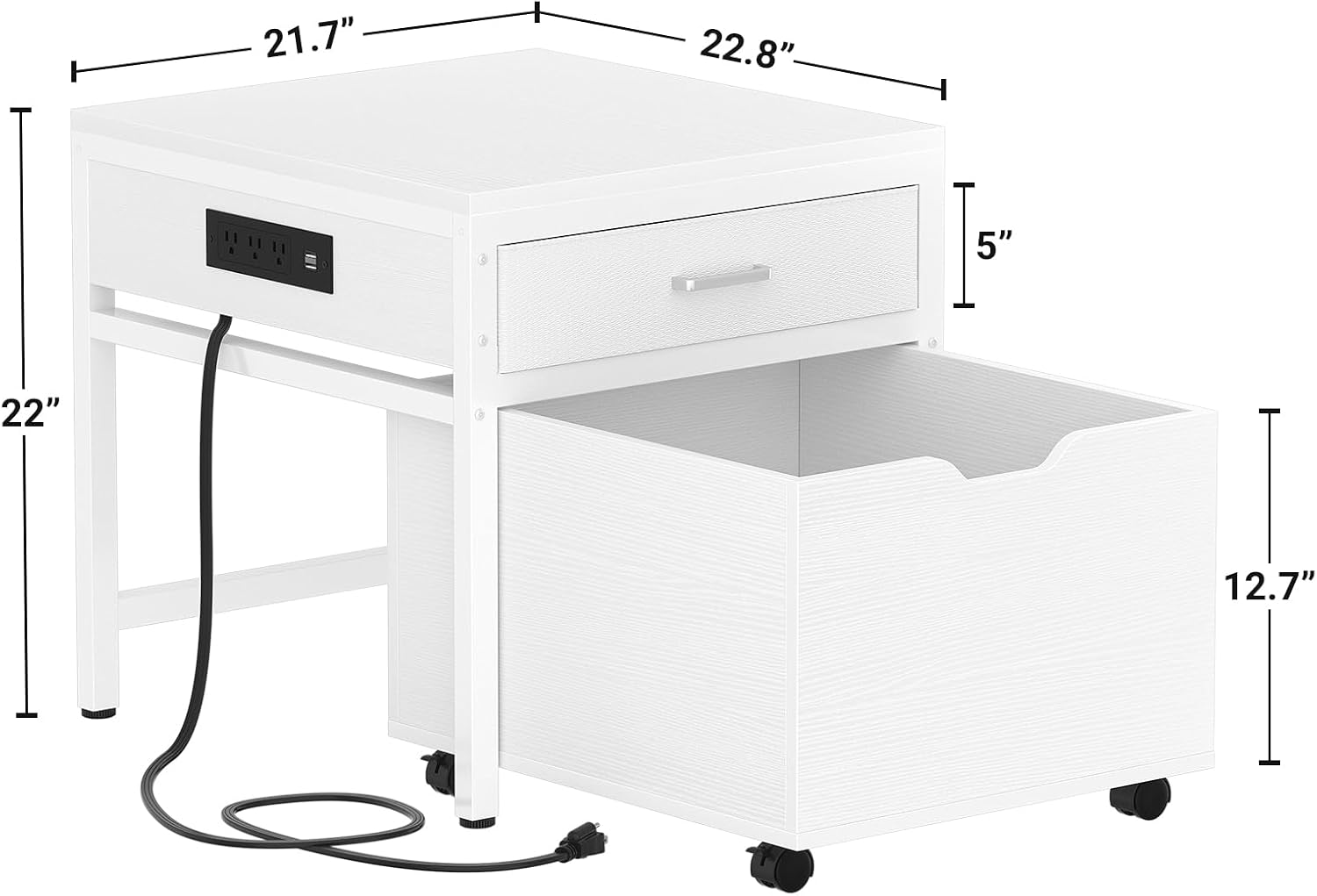 Unikito Mini Fridge Stand with Drawer Storage and Sockets, Heavy Duty Small Refrigerator Stand Cart for Dorm, Apartment, Office, Bedroom, Mini Fridge and Microwave Stand, Hold 300LBS, White