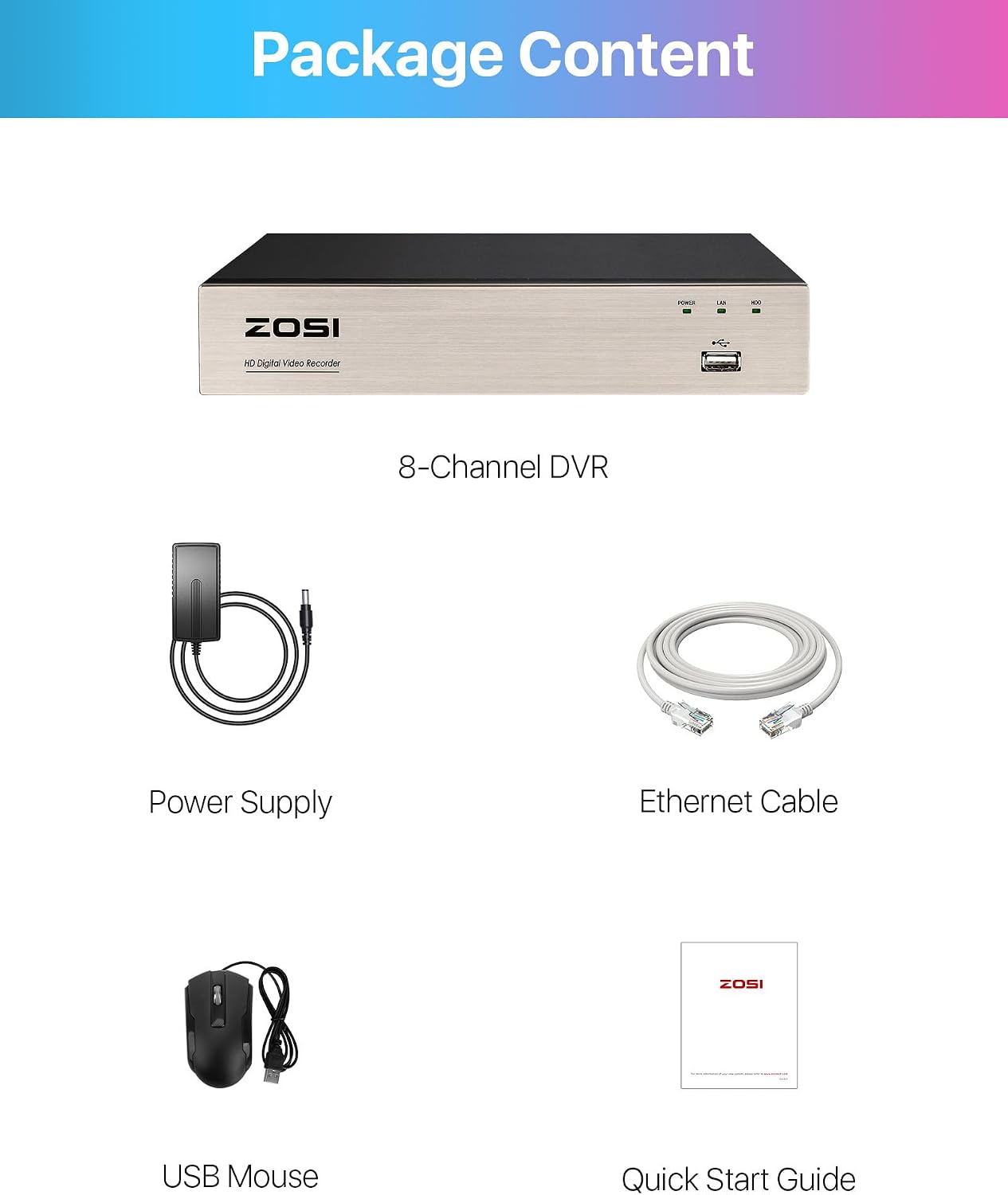 ZOSI 8CH 1080P Home Security DVR with 2TB HDD,AI Human/Vehicle Detection,Remote Access,Alert Push,H.265+ Hybrid 4-in-1 Wired Surveillance DVR for HD-TVI, CVI, CVBS, AHD 960H/720P/1080P CCTV Cameras