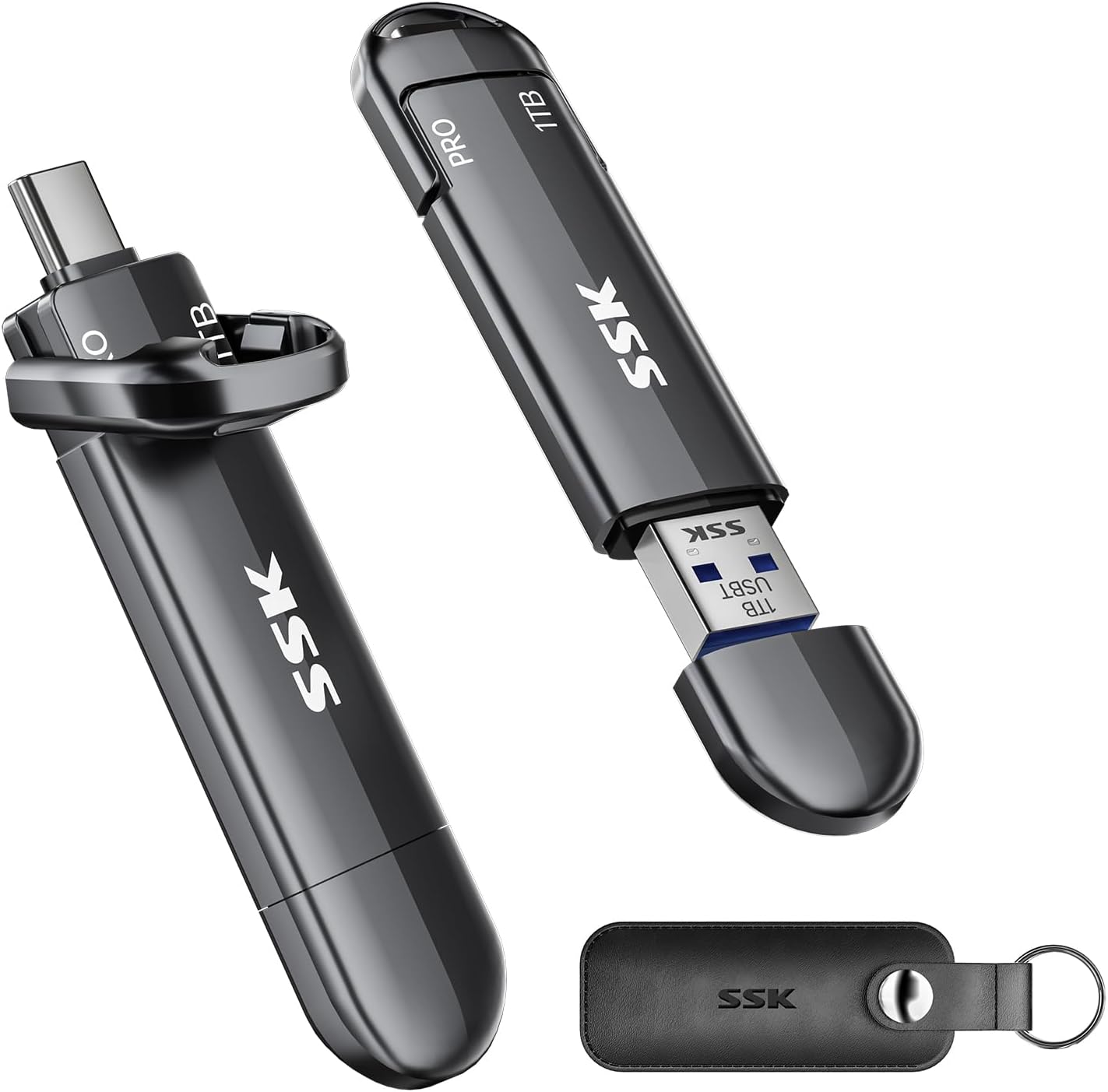 SSK 1TB USB Flash Drive SSD, External TLC NAND Solid State Drive Dual USBC & USBA Ports, Up to 1000MB/s High-Speed Portable 1TB USB Thumb Drive for iPhone 15/16/17 Pro Mac Android PC Backup