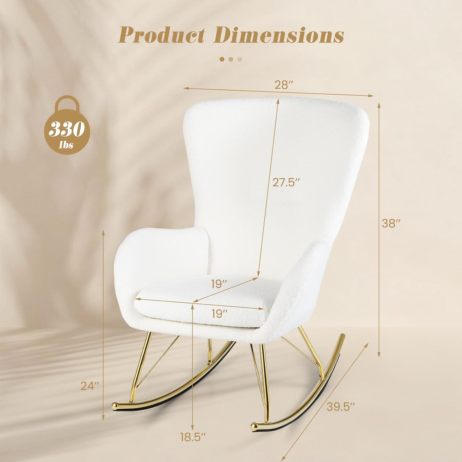 Giantex Rocking Chair Nursery, Upholstered Glider Rocker w/Curved Backrest & Armrests, Detachable Seat Cushion, Electroplated Metal Legs, Modern Accent Chair for Living Room, Bedroom (2)