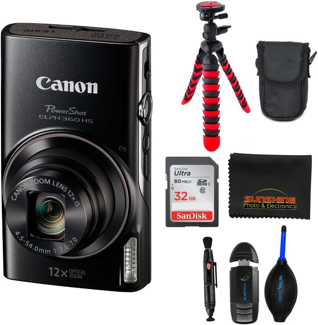 Canon PowerShot ELPH 360 HS 20.2 MP Digital Camera w/Sunshine Photo Pro Bundle (Renewed)