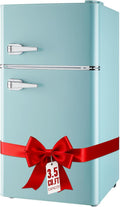 WANAI 2 Door 2 Handle Refrigerator with Freezer-on-top, Spacious 3.5 Cubic Feet Capacity Fridge with 7-Level Adjustable Thermostat & 2 Removable Shelves Blue