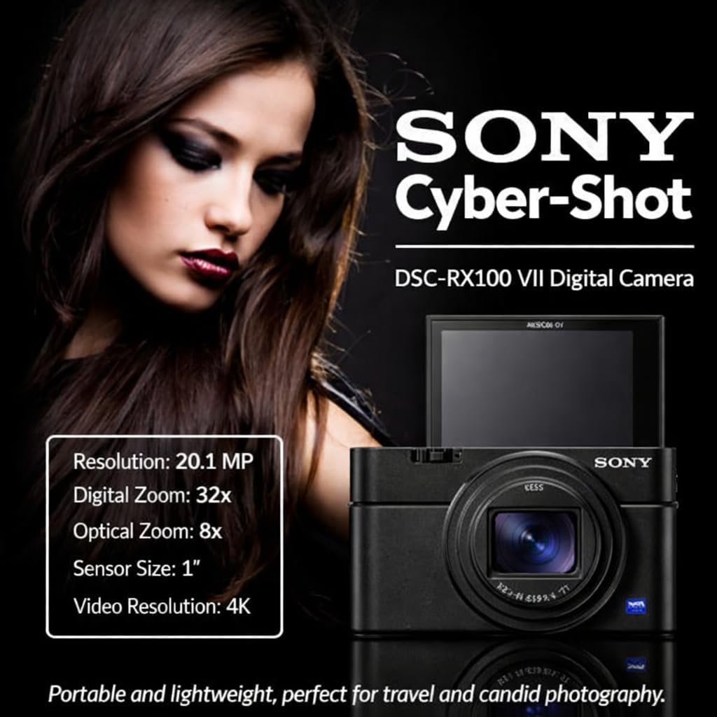 Sony Cyber-Shot RX100 VII Digital Camera, 20.1MP 1' Stacked CMOS Sensor, ZEISS Vario-Sonnar T 24-200mm f/2.8-4.5 Lens, 4K Video, Bundle with 64GB SD Card, Camera Bag, Sony 1-Year Warranty