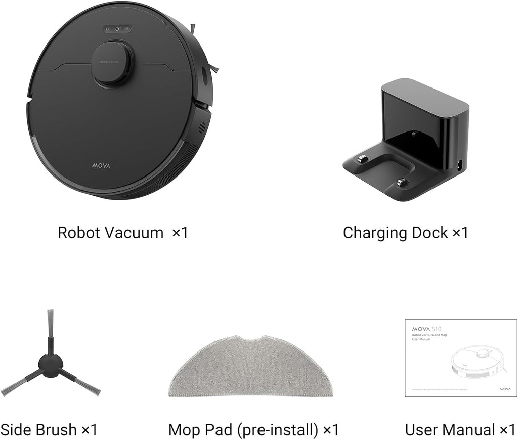Mova S10 Robot Vacuum Cleaner with 7000Pa Suction, 260 Mins Run Time, Liftable Brush, Self-Charging Robotic Vacuum Cleaner for Home, Pet Hair, Hard Floors, App & Voice Control