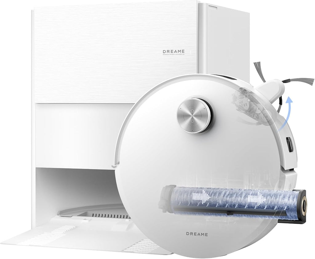DREAME Aqua10 Roller AE Robot Vacuum, Roller Mop Fresh Water Mopping, Carpet-Safe Roller Guard, Auto-Empty, 30,000Pa Suction, 212℉ Hot Water Mop Washing, Hot Air Drying, 100% Detangling, Voice Control