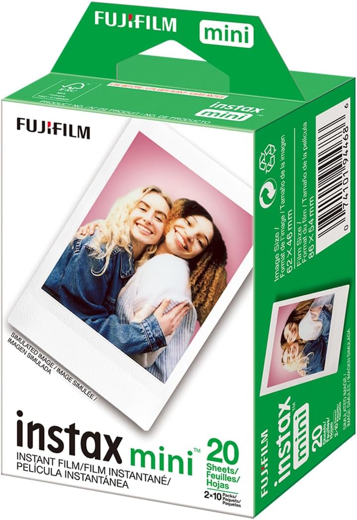 Fujifilm Instax Mini Instant Camera Film, 100 Exposures Total (5 x 20 Sheets), White Border Bundle with Slinger 64-Pocket Mini Photo Album, Black