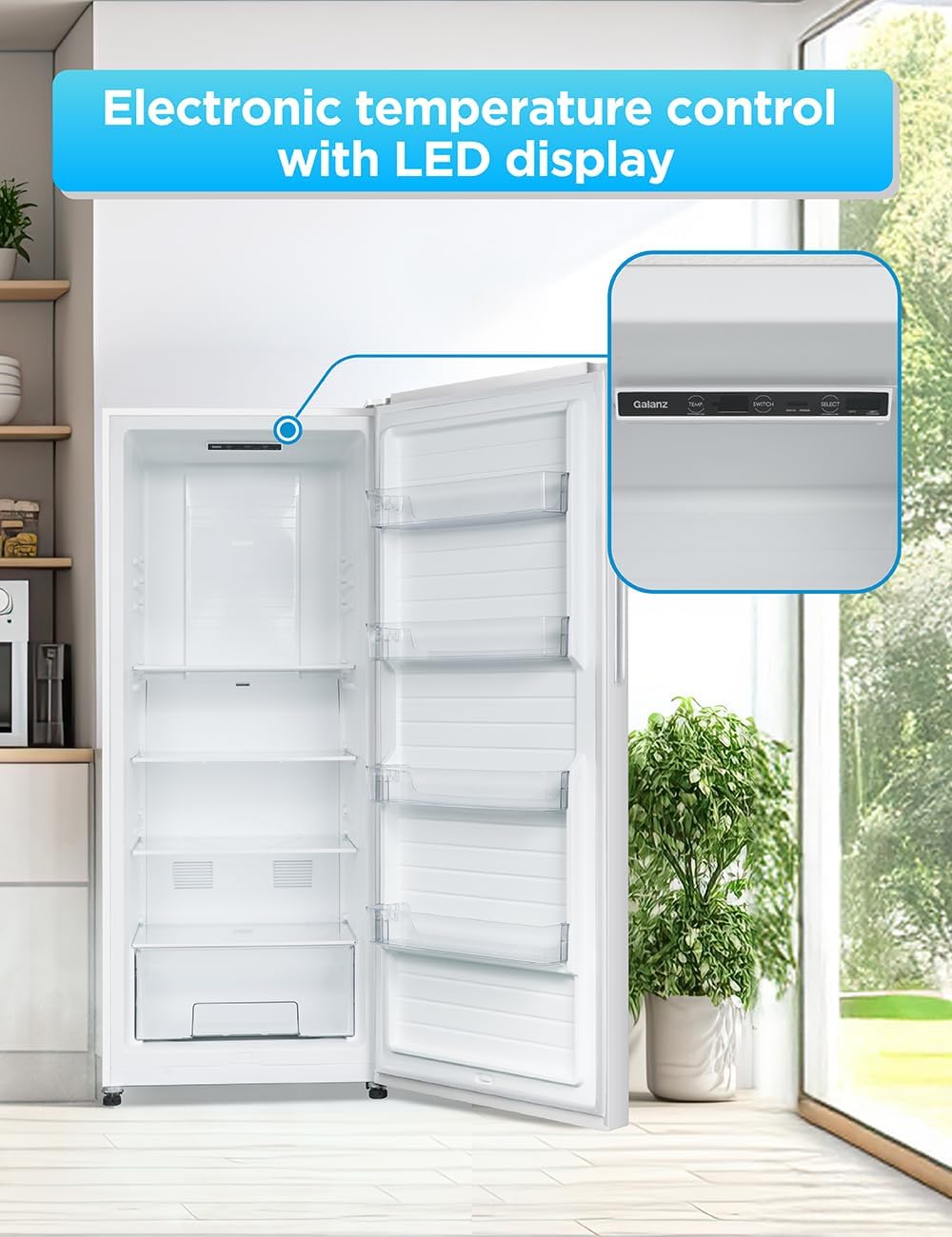 Commercial Cool 16.4 Cu. Ft. Convertible Freezer Refrigerator, Upright Fridge with Glass Shelves, Reversible Door, ENERGY STAR rated, Auto Defrost, CCUC1640GW, White