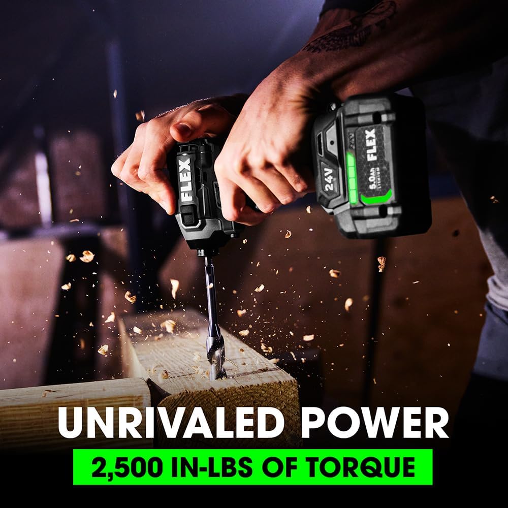 FLEX 24V Brushless Cordless 1/4-Inch 2,500 In-Lbs Torque Quick Eject Hex Impact Driver Multi-Mode Kit with 2.5Ah, 5.0Ah Lithium Batteries and 160W Fast Charger - FX1371A-2B