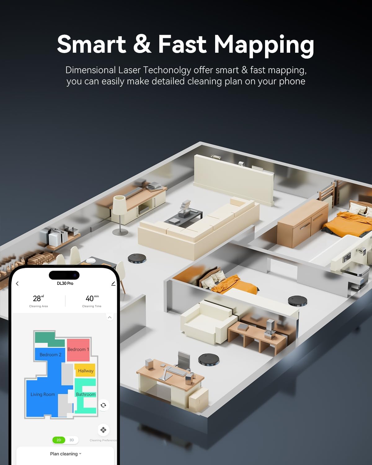 Robot Vacuum and Mop Combo, LiDAR Navigation with Ultra Slim Design, Smart Mapping Robotic Vacuum Cleaner, 9000Pa Suction, Customizable Cleaning for Pet Hair, Carpets, and Hard Floors