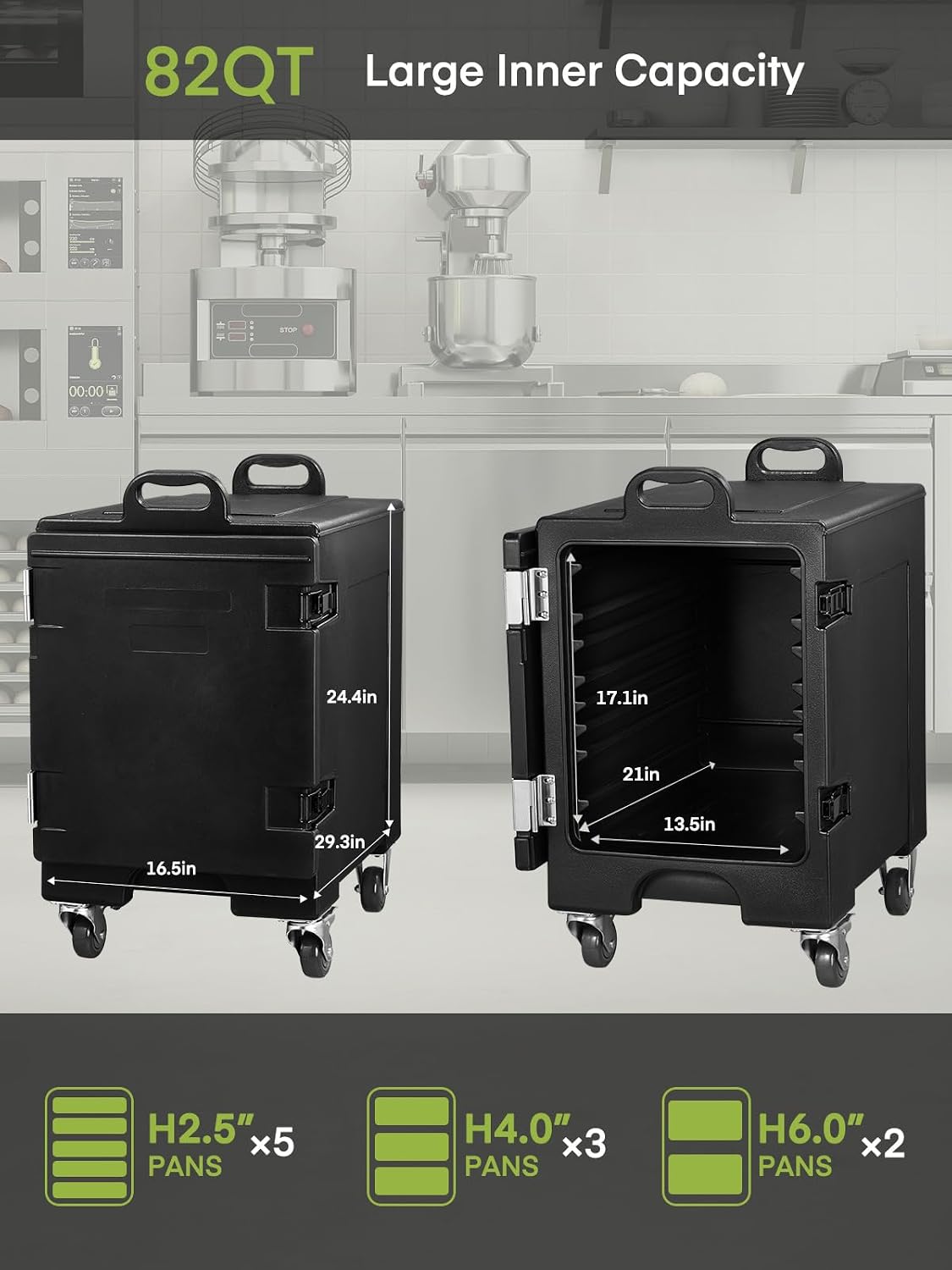 Catering Food Warmer, LLDPE Insulated Food Pan Carrier for Stackable, Handles, Hot Box Food Warmer for Party, Restaurant 2Pcs