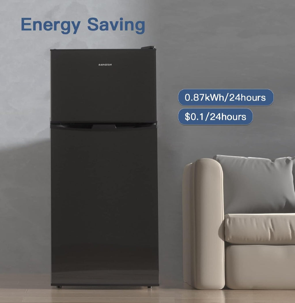 BANGSON 4.0 Cu.Ft Small Refrigerator with Freezer, Small Fridge with Top Freezer, for Apartment, Bedroom, Dorm, and Office, Double Door, Black