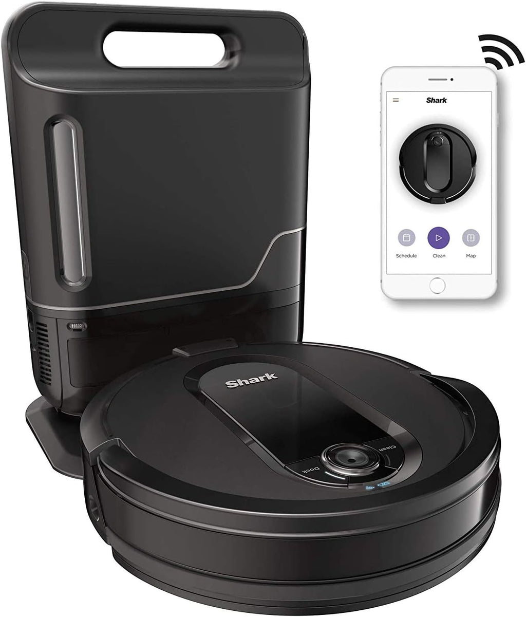 Shark RV1001AE IQ Robot Self-Empty XL, Robot Vacuum with IQ Navigation, Home Mapping, Self-Cleaning Brushroll, Wi-Fi Connected, Works with Alexa, Black
