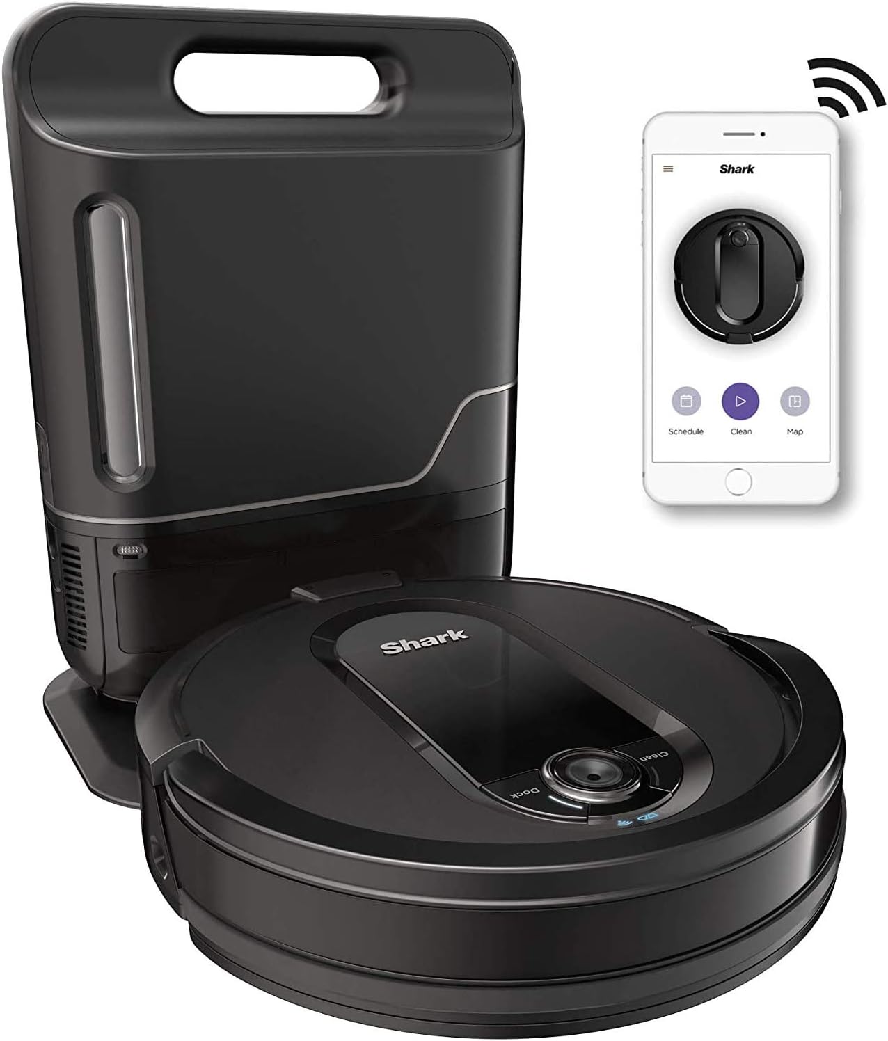 Shark RV1001AE IQ Robot Self-Empty XL, Robot Vacuum with IQ Navigation, Home Mapping, Self-Cleaning Brushroll, Wi-Fi Connected, Works with Alexa, Black