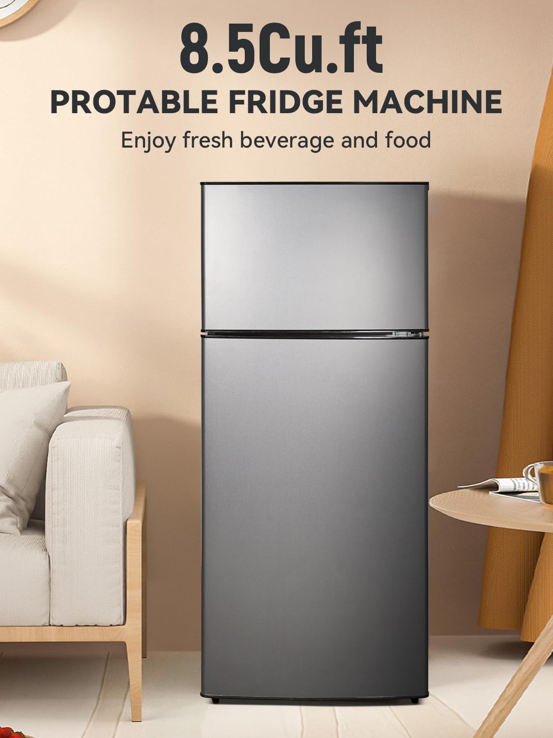 Cucina Magica 8.5 cu.ft Dual-Door Apartment Refrigerator with Freezer and Adjustable Thermostat - Slide-Out Glass Shelves for Dorms, Offices, RVs, and Homes
