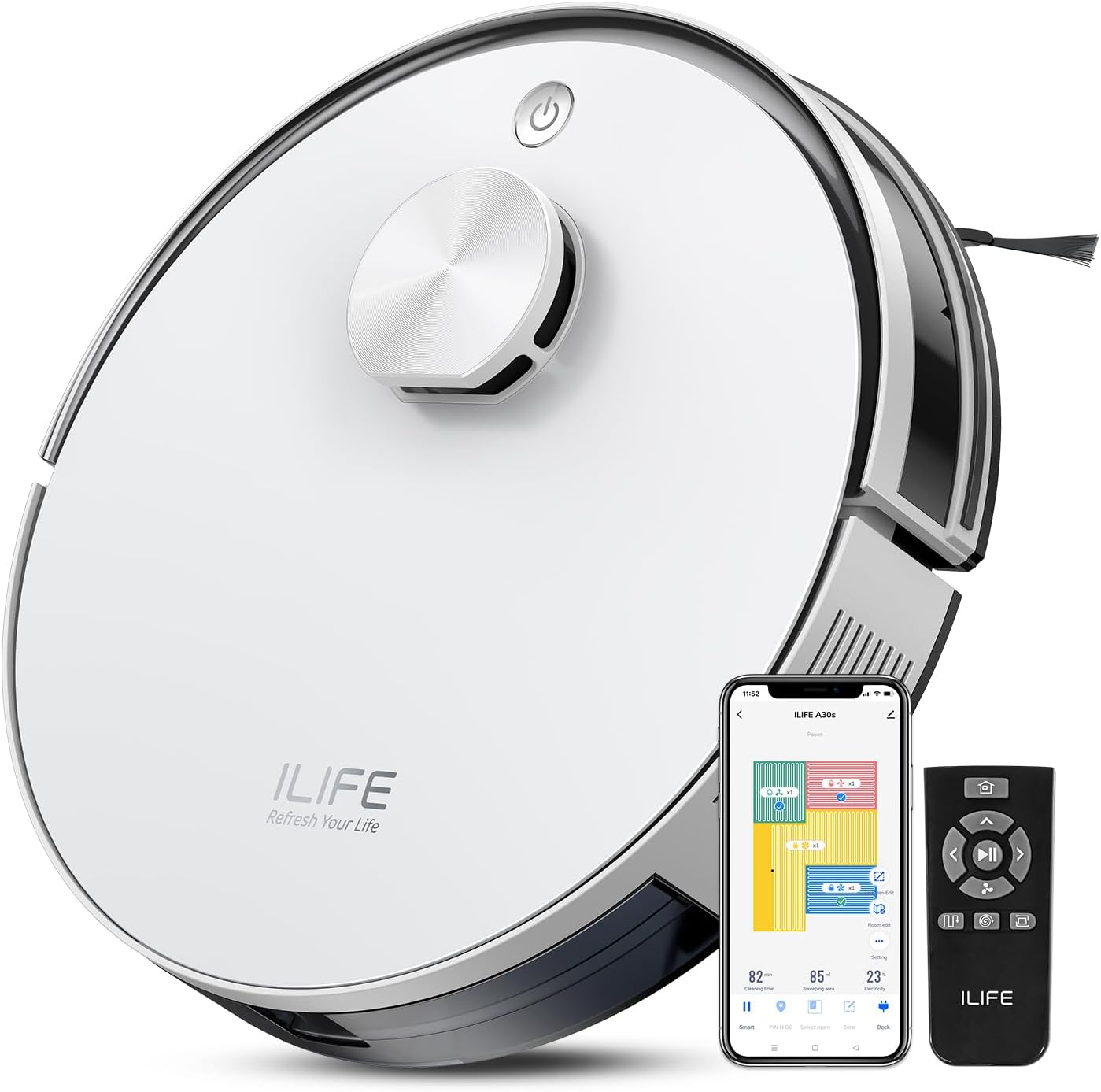 ILIFE A30s Robot Vacuum, 10000Pa Max Suction Robotic Vacuum Cleaner with LiDAR Navigation, Home Mapping, No-Go Zone, 150 Mins, 2.4G WiFi/App/Alexa/Remote Control, for Hard Floor Carpet and Pet Hair