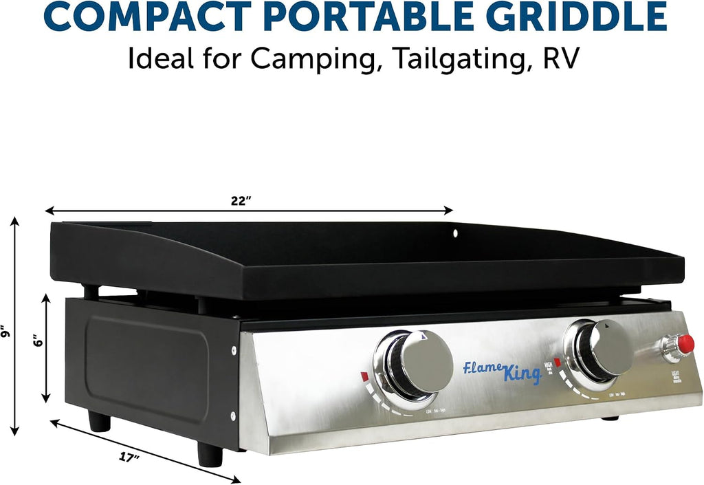 Flame King 22-inch Double Burner Flat Top Griddle for Outdoor BBQ Grill, Portable Propane Gas Griddle for Camping and Tailgating