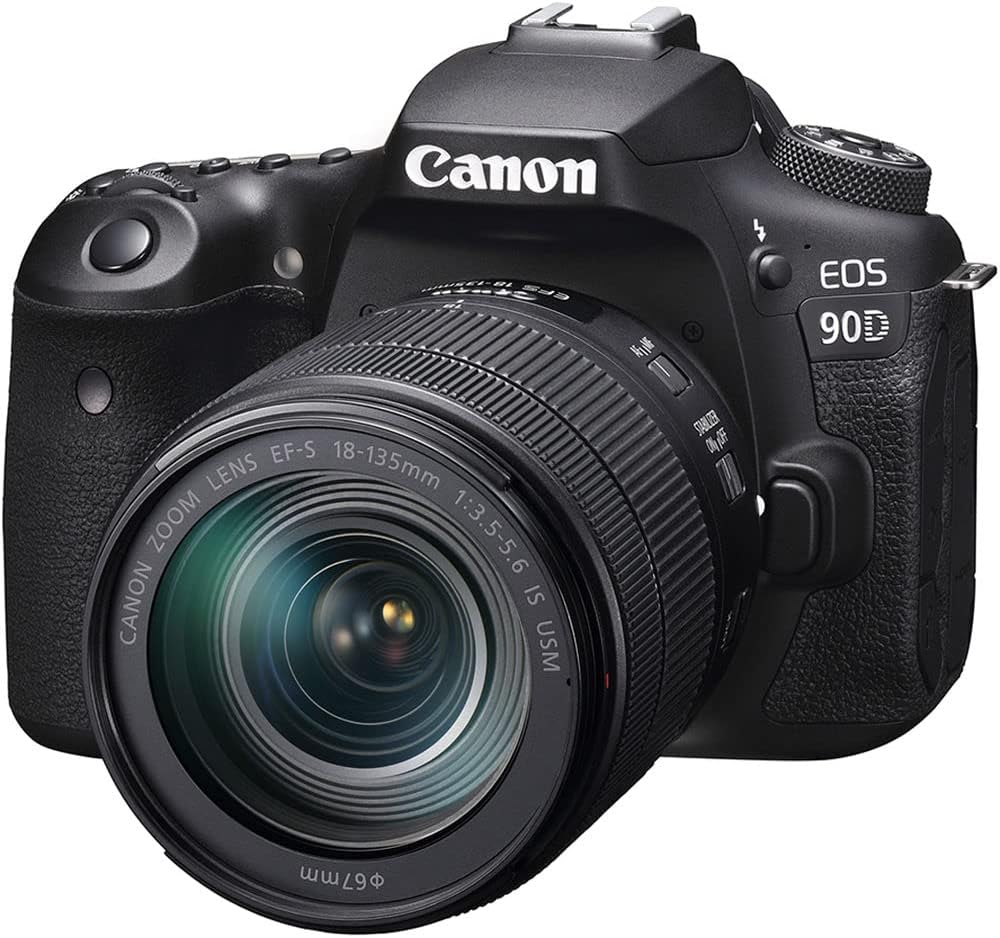 Canon EOS 90D DSLR Camera with 18-135mm Lens (3616C016) + 64GB Memory Card + Case + Corel Photo Software + 2 x LPE6 Battery + External Charger + Card Reader + LED Light + Filter Kit + More
