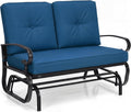 Giantex Outdoor Glider Bench, Patio 2 Person Loveseat with Removable Cushion, Thick Padded Seat, Stable Steel Frame, Outside Glider Swing Chair for Deck, Poolside, Yard, Porch Glider (Blue)