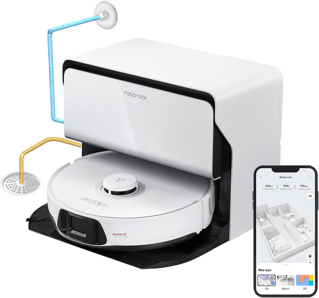 roborock S8 Max Ultra with Auto Water Refilling and Drainage System Robot Vacuum and Mop, FlexiArm Design, Smart Dirt Detection, Self-Emptying, 8000Pa Suction for Various Floors, Pet Hair, White