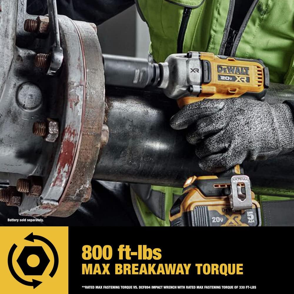 DEWALT 20V MAX Cordless Impact Wrench, 1/2' Hog Ring, Includes LED Work Light and Belt Clip, Bare Tool Only (DCF891B)