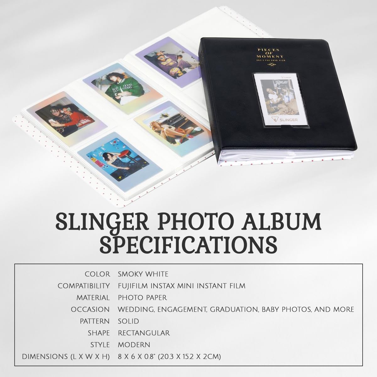 Fujifilm Instax Mini Instant Camera Film, 100 Exposures Total (5 x 20 Sheets), White Border Bundle with Slinger 64-Pocket Mini Photo Album, Black