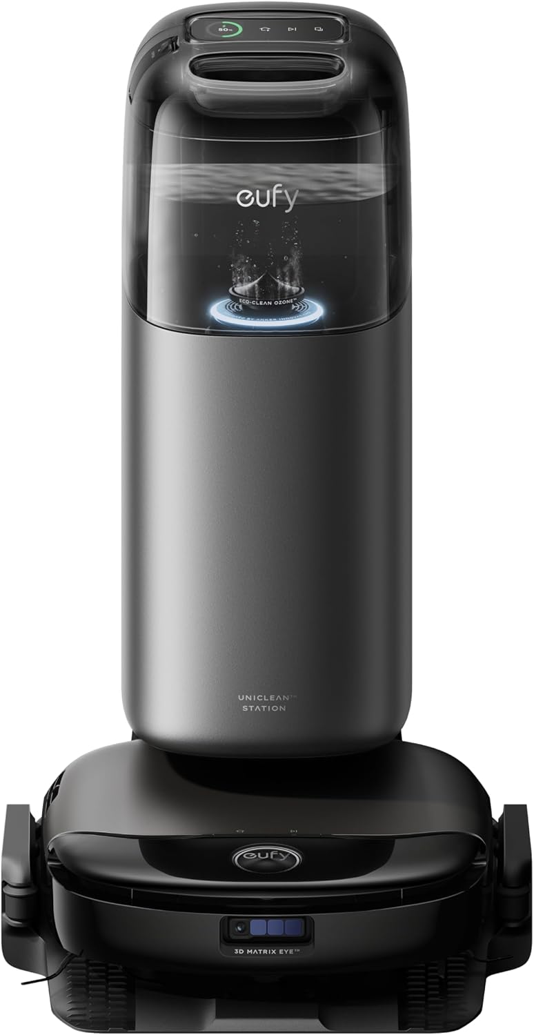 eufy Certified Like-New S1 Pro Robot Vacuum Omni with All-in-One Station, HydroJet Vacuum and Mop Combo, Eco-Clean Ozone, Obstacle Avoidance, Auto Mop Washing & Drying, Self-Emptying (Renewed)