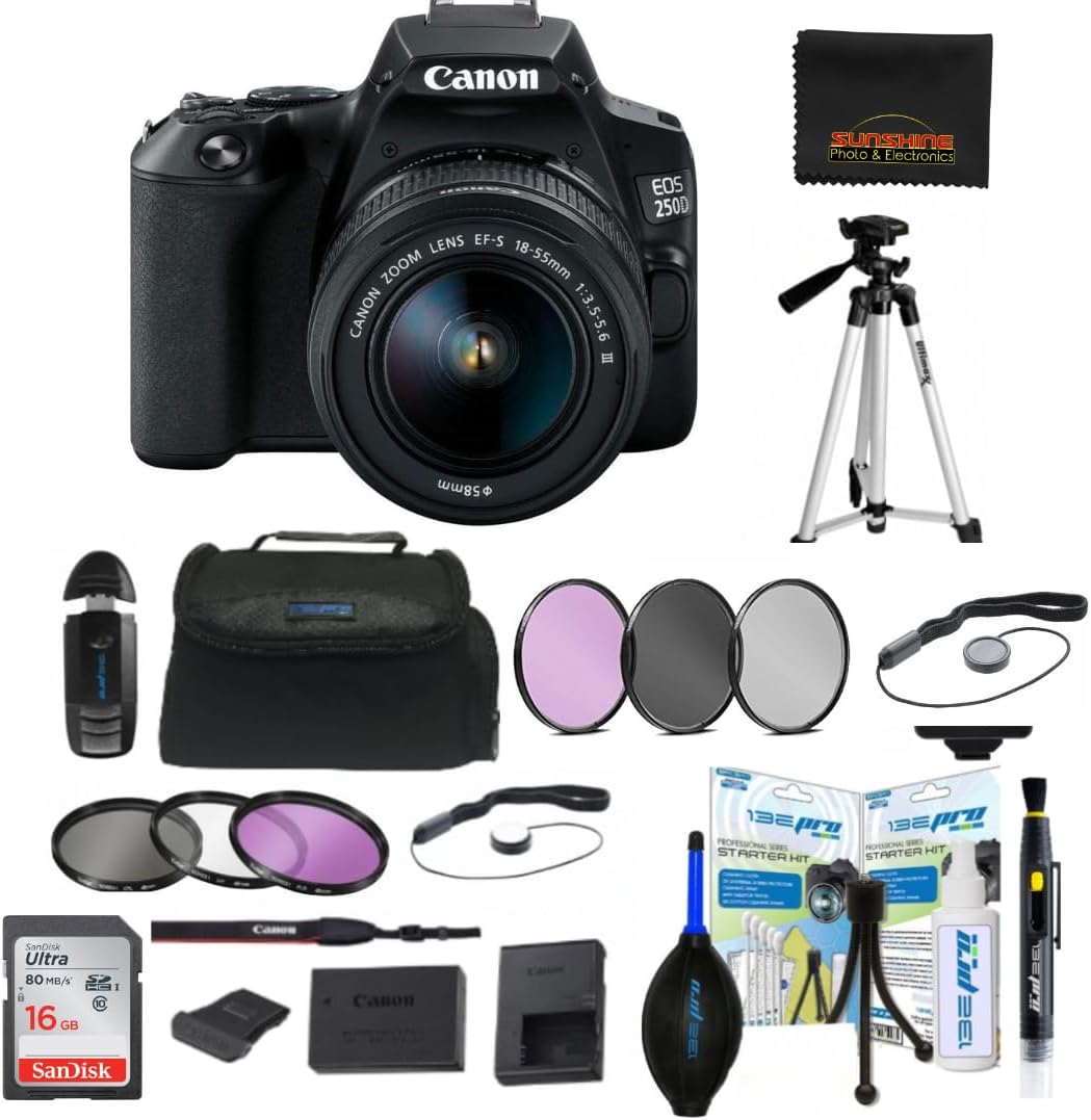 Canon EOS 250D (Rebel SL3) DSLR Camera w/ 18-55m DC Lens (w/Sunshine Photo Pro Bundle)