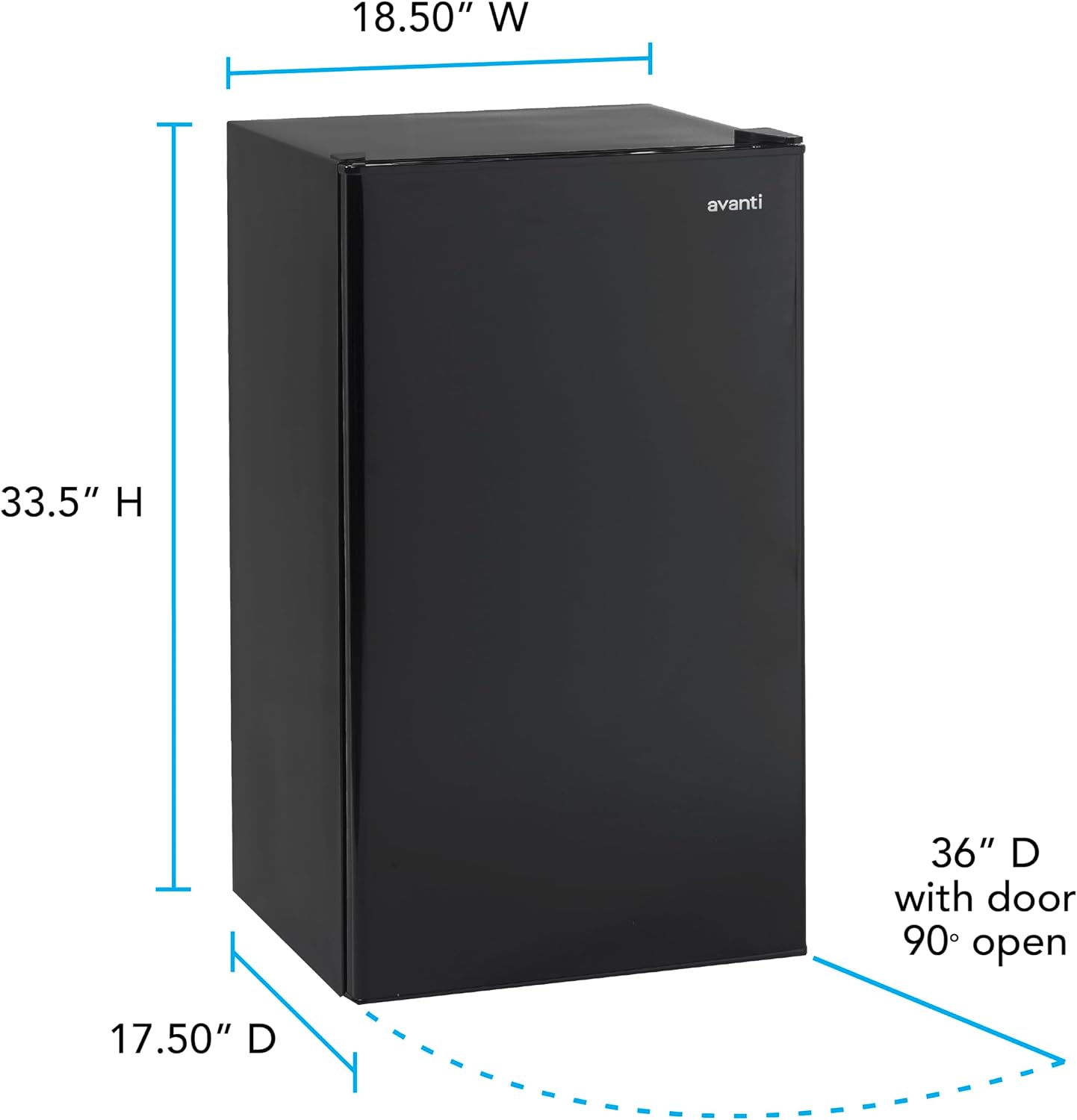 Avanti 3.3 Cu. Ft. Mini Fridge Compact Refrigerator with Adjustable Temperature, Removable Shelves, Chiller Compartment wiith Flush-Back Design, 3.3 cu.ft., Black