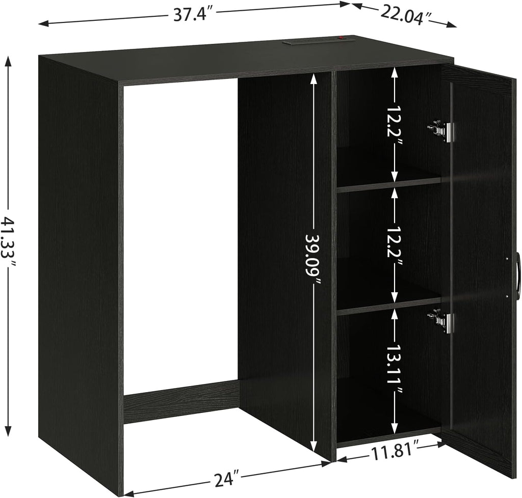 Herture Mini Fridge Cabinet with Storage, Coffee Bar Cabinet with Power Outlet, Fits 24' Wine Fridge, 3-Tier Organizer, Refrigerator Stand for Kitchen, Apartment, or Home Bar Black KH01MRB