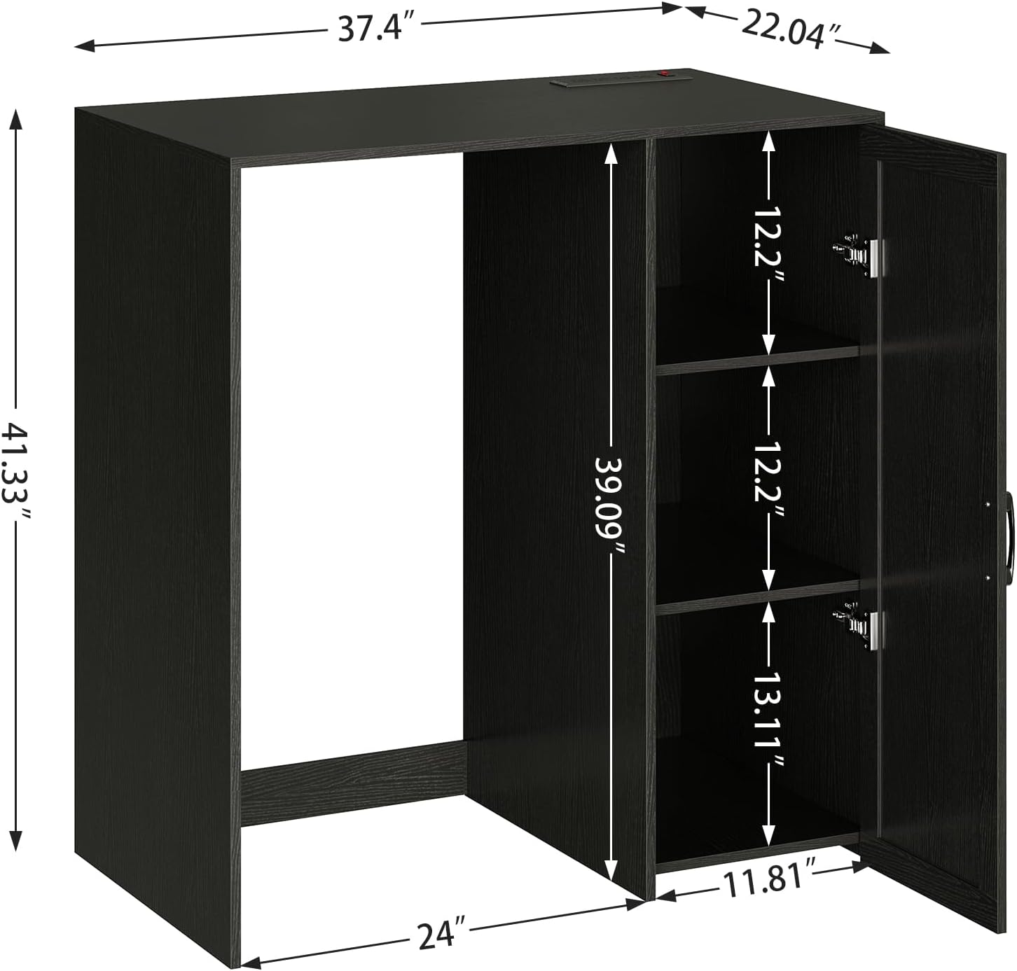 Herture Mini Fridge Cabinet with Storage, Coffee Bar Cabinet with Power Outlet, Fits 24' Wine Fridge, 3-Tier Organizer, Refrigerator Stand for Kitchen, Apartment, or Home Bar Black KH01MRB