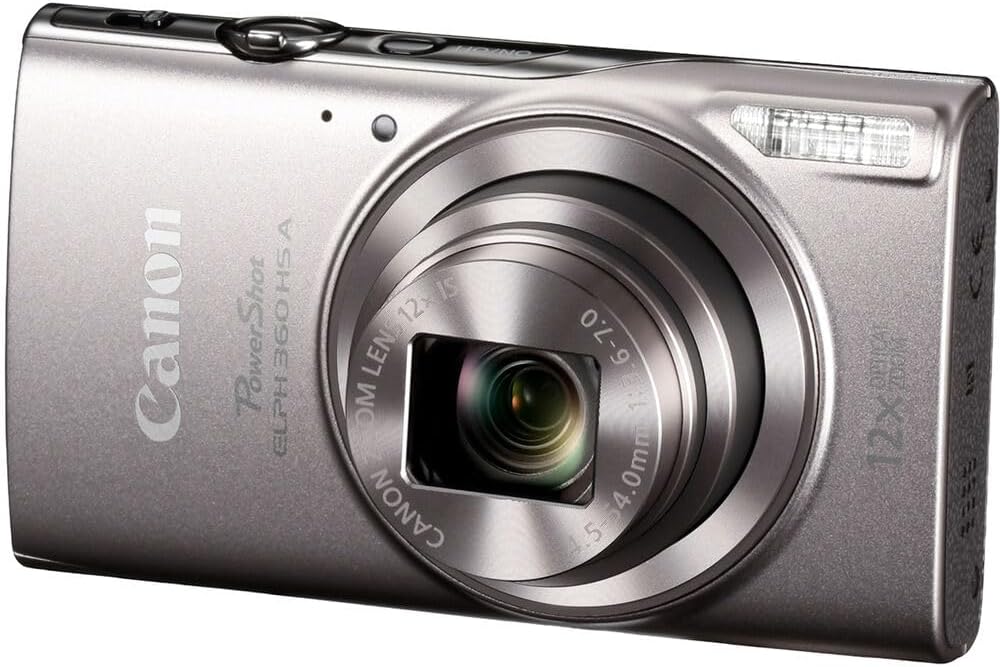 Canon PowerShot ELPH 360 HS A Digital Camera Bundle (Silver) + Sandisk 128GB Extreme Micro SD Card & Photo/Video Editing Software Package (8 Items)