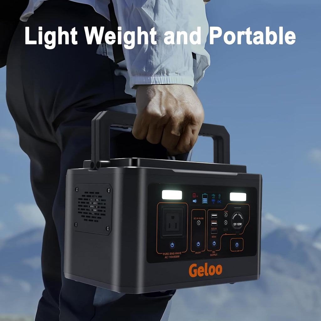 Geloo 500W Portable Solar Generator with 110V/500W AC Outlet, 135000mAh Capacity, 499Wh, Black